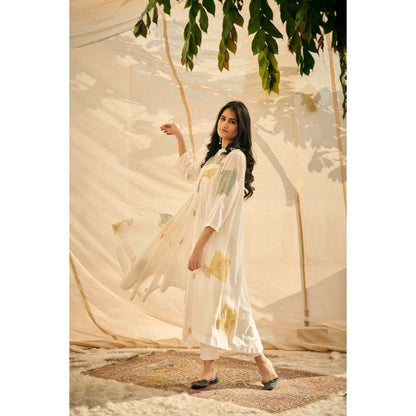 Neelu Sethi White Block Printing Kurta and Pant (Set of 2)