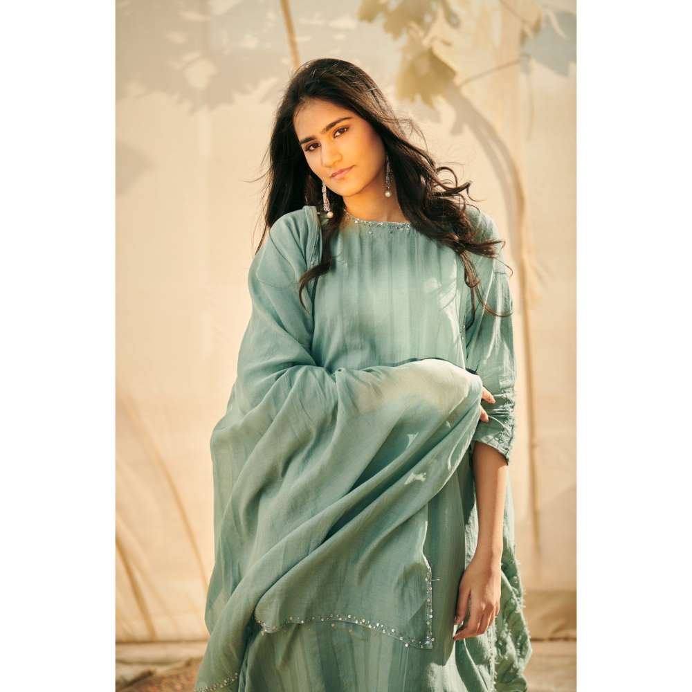 Neelu Sethi Cotton Embroidered Kurta With Pant and Dupatta (Set of 3)