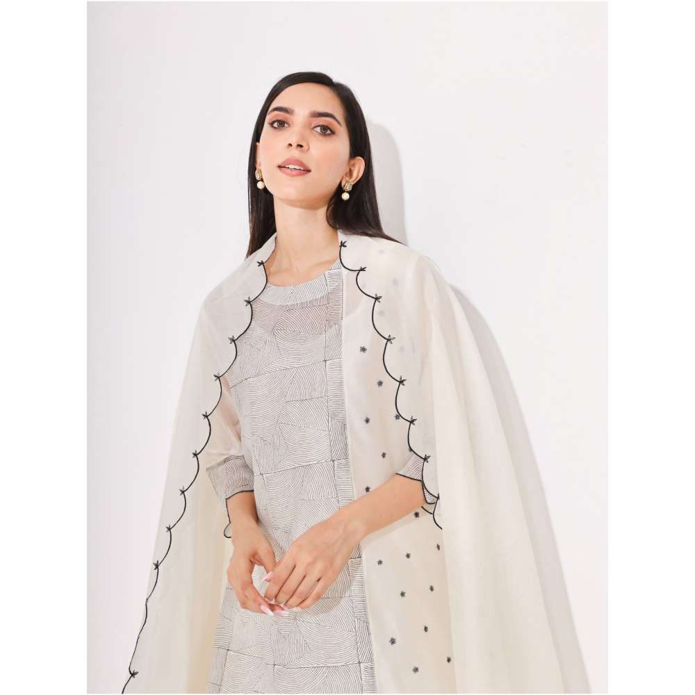 Neelu Sethi Block Printing Kurta with Machine Embroidery Pant And Dupatta (Set of 3)