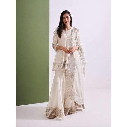 Neelu Sethi Chanderi Zari Sequins Embroidered Kurti and Garara with Dupatta (Set of 3)