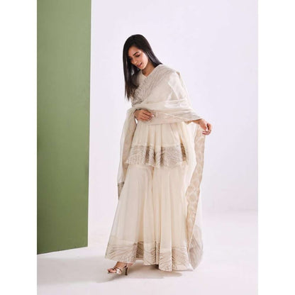 Neelu Sethi Chanderi Zari Sequins Embroidered Kurti and Garara with Dupatta (Set of 3)