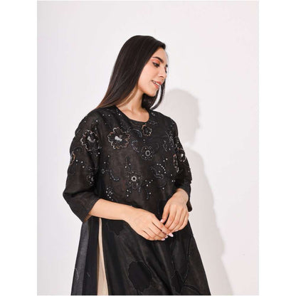 Neelu Sethi Black Embroidered Kurta and Pant with Dupatta (Set of 3)