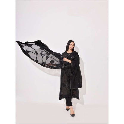 Neelu Sethi Black Embroidered Kurta and Pant with Dupatta (Set of 3)
