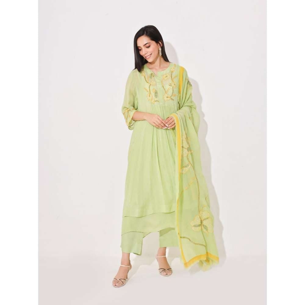 Neelu Sethi Chinon Chiffon Embroidered Kurta With Pant and Dupatta (Set of 3)