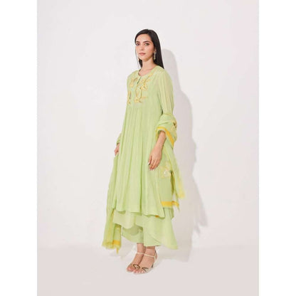 Neelu Sethi Chinon Chiffon Embroidered Kurta With Pant and Dupatta (Set of 3)