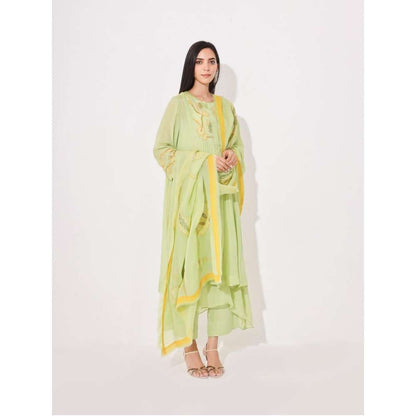 Neelu Sethi Chinon Chiffon Embroidered Kurta With Pant and Dupatta (Set of 3)