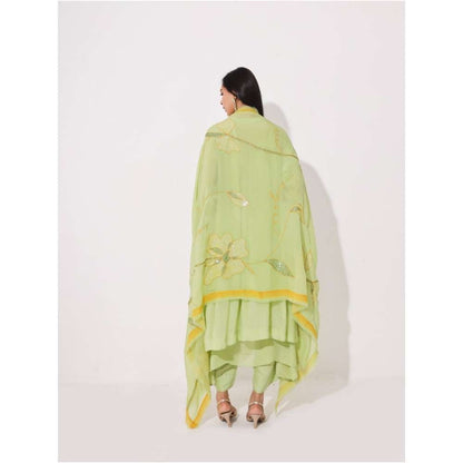 Neelu Sethi Chinon Chiffon Embroidered Kurta With Pant and Dupatta (Set of 3)