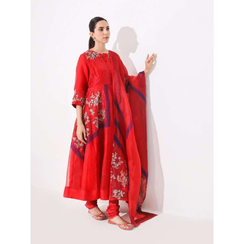 Neelu Sethi Patch Work And Embroidered Anarkali Kurta and Churidar with Dupatta (Set of 3)