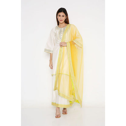 Neha Mehra Ivory A-Line Short Chanderi Kurta with Palazzo and Net Dupatta (Set of 3)
