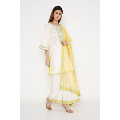 Neha Mehra Ivory A-Line Short Chanderi Kurta with Palazzo and Net Dupatta (Set of 3)