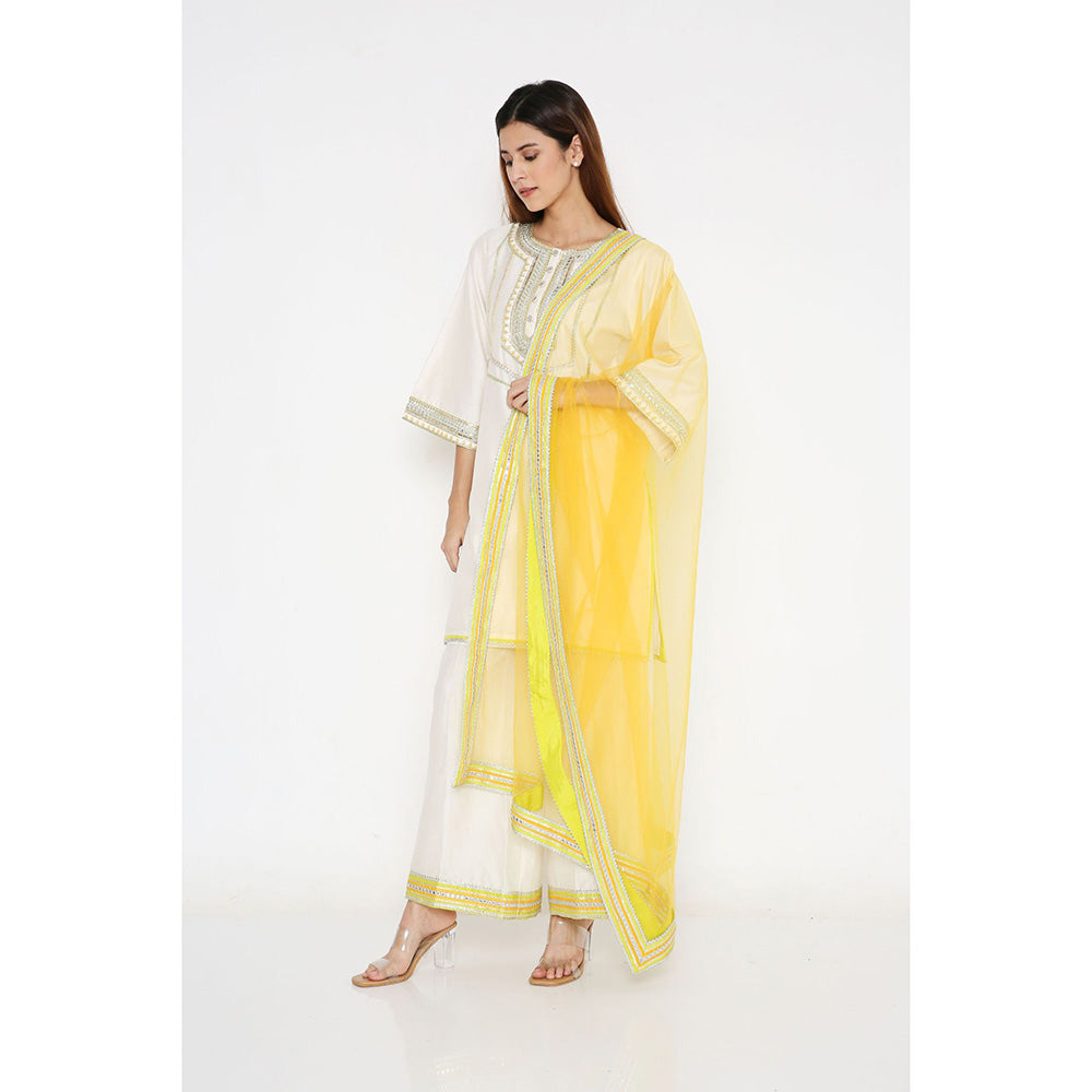 Neha Mehra Ivory A-Line Short Chanderi Kurta with Palazzo and Net Dupatta (Set of 3)