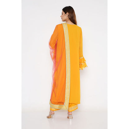 Neha Mehra Saffron Georgette Colour Block Kurta with Pant and Dupatta (Set of 3)