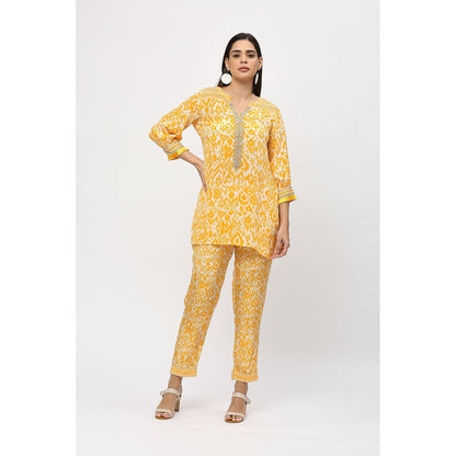 Neha Mehra Saffron Ikat Crepe Embroidered Co-Ord (Set of 2)