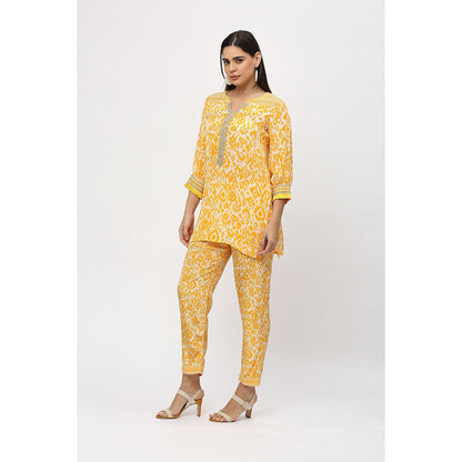 Neha Mehra Saffron Ikat Crepe Embroidered Co-Ord (Set of 2)