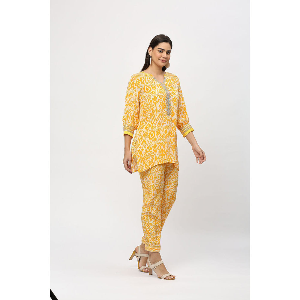 Neha Mehra Saffron Ikat Crepe Embroidered Co-Ord (Set of 2)