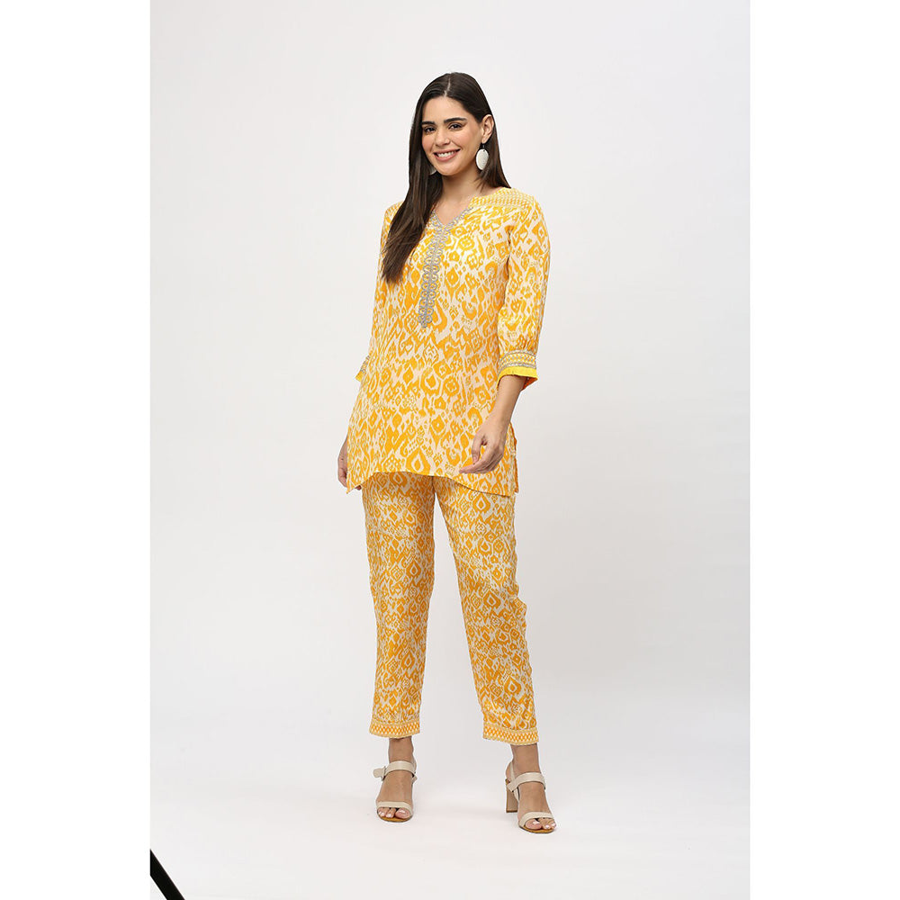 Neha Mehra Saffron Ikat Crepe Embroidered Co-Ord (Set of 2)