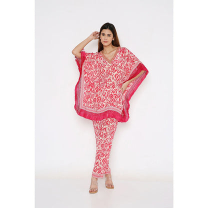 Neha Mehra Pink Ikat Crepe Short Kaftan with Straight Pant (Set of 2)