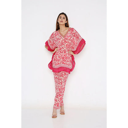 Neha Mehra Pink Ikat Crepe Short Kaftan with Straight Pant (Set of 2)