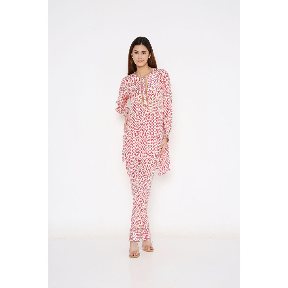 Neha Mehra Pink Polka Crepe Full Sleeve Kurta and Pant (Set of 2)