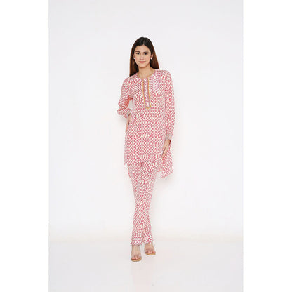 Neha Mehra Pink Polka Crepe Full Sleeve Kurta and Pant (Set of 2)