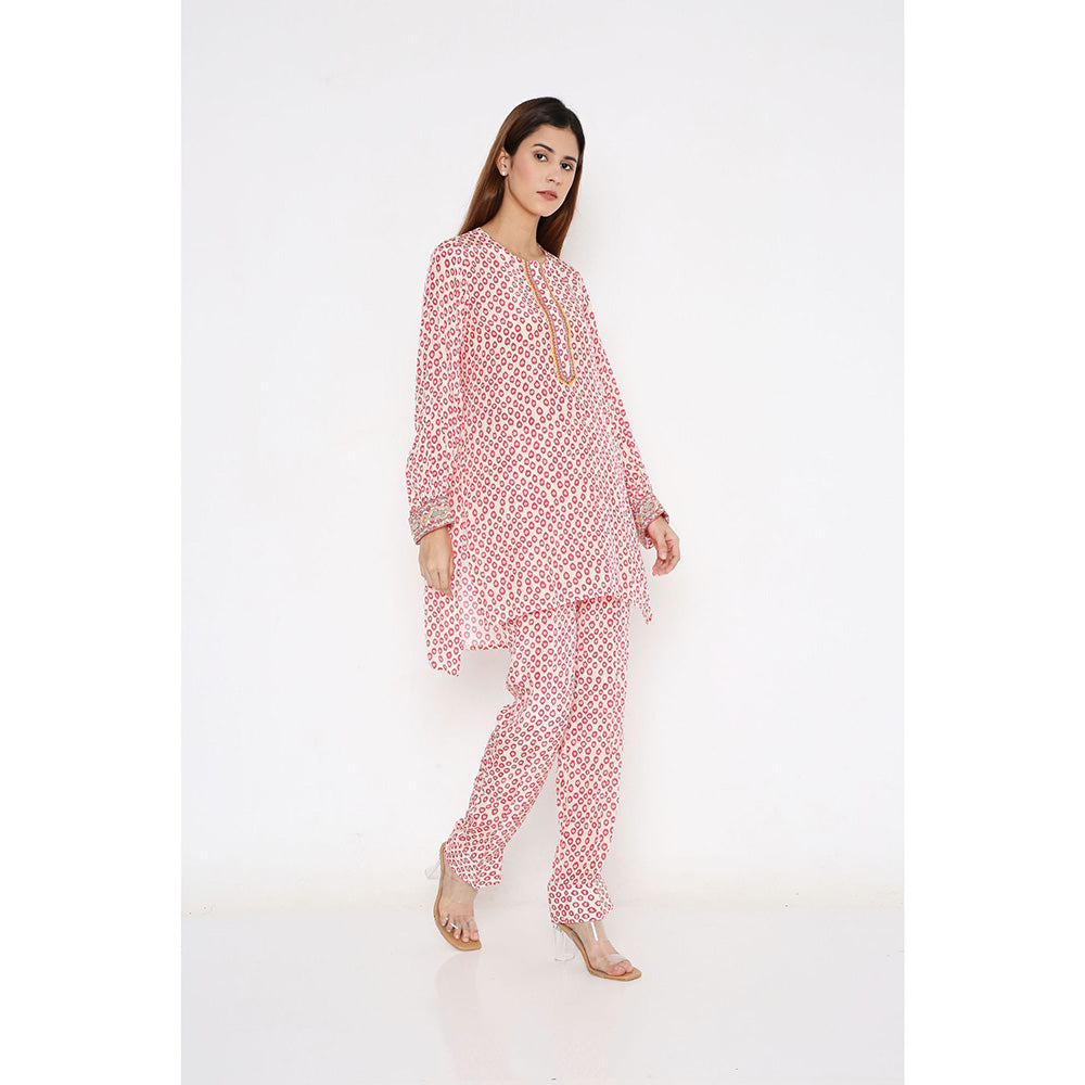 Neha Mehra Pink Polka Crepe Full Sleeve Kurta and Pant (Set of 2)