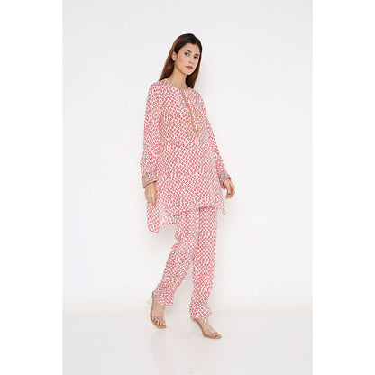 Neha Mehra Pink Polka Crepe Full Sleeve Kurta and Pant (Set of 2)
