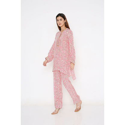 Neha Mehra Pink Polka Crepe Full Sleeve Kurta and Pant (Set of 2)