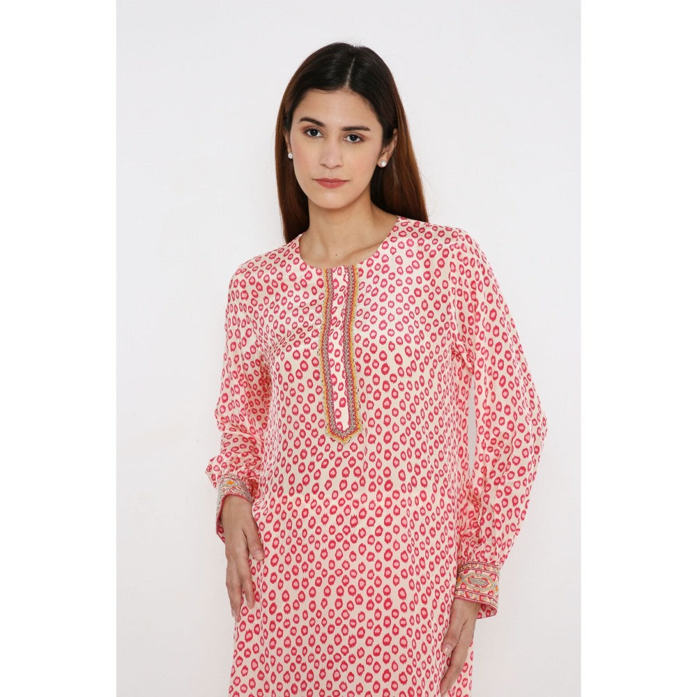 Neha Mehra Pink Polka Crepe Full Sleeve Kurta and Pant (Set of 2)