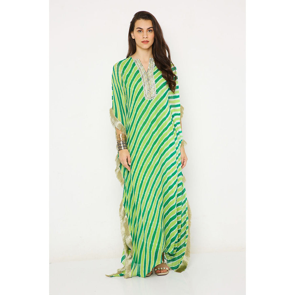 Neha Mehra Green Leheriya Georgette Embroidered Yoke Kaftan Dress