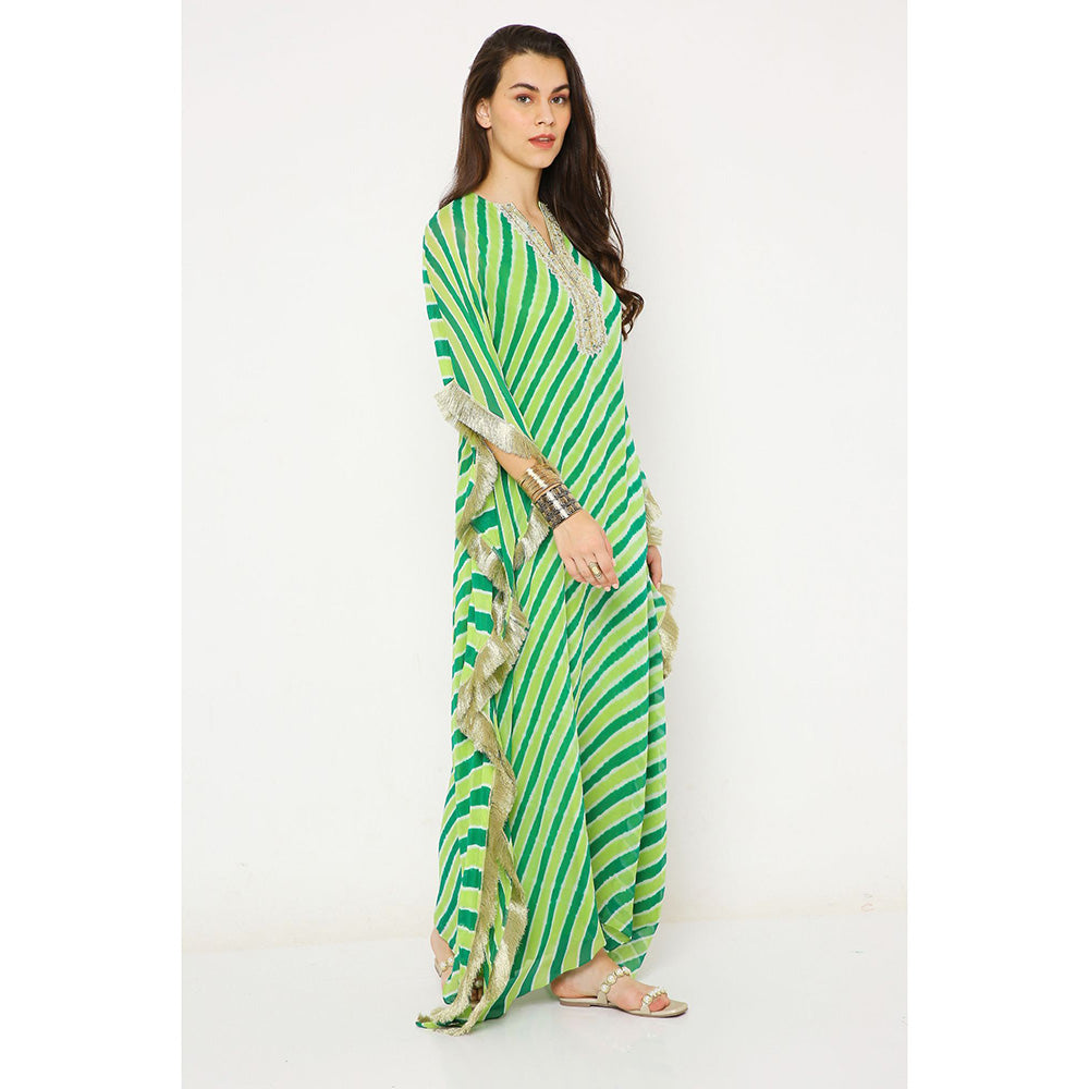 Neha Mehra Green Leheriya Georgette Embroidered Yoke Kaftan Dress