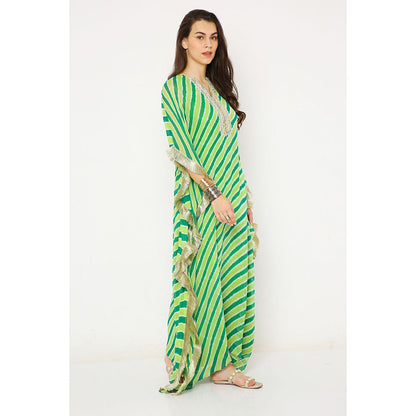 Neha Mehra Green Leheriya Georgette Embroidered Yoke Kaftan Dress