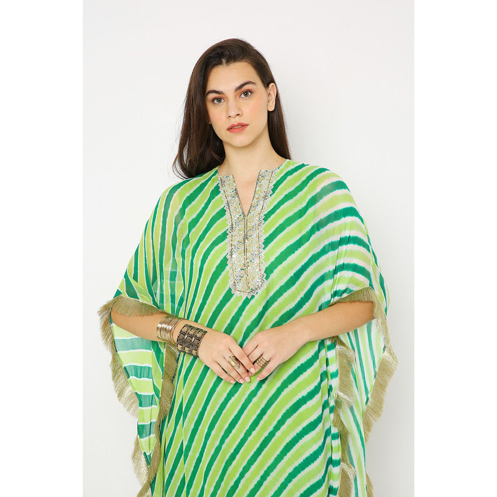 Neha Mehra Green Leheriya Georgette Embroidered Yoke Kaftan Dress