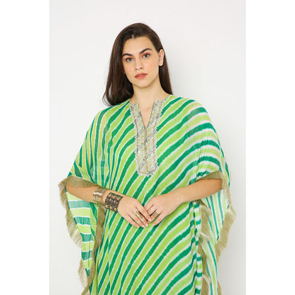 Neha Mehra Green Leheriya Georgette Embroidered Yoke Kaftan Dress