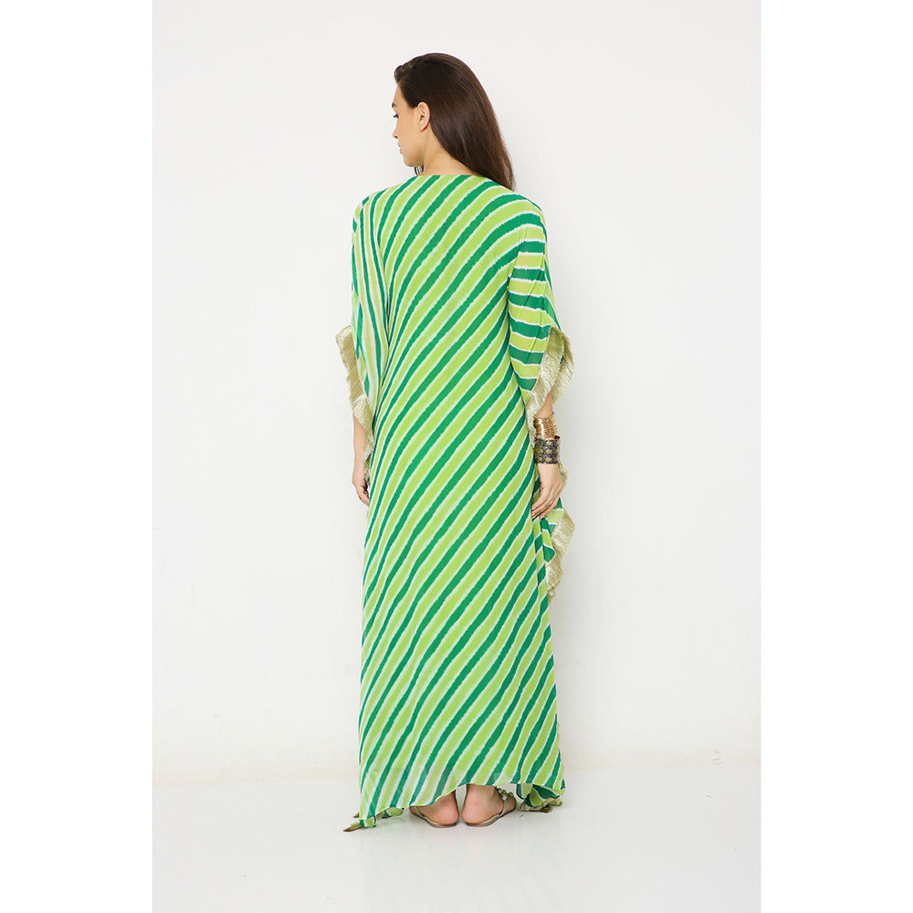 Neha Mehra Green Leheriya Georgette Embroidered Yoke Kaftan Dress