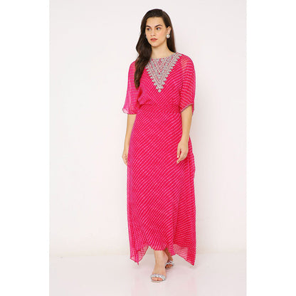Neha Mehra Pink Leheriya Georgette Embroidered Kaftan Dress