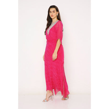 Neha Mehra Pink Leheriya Georgette Embroidered Kaftan Dress