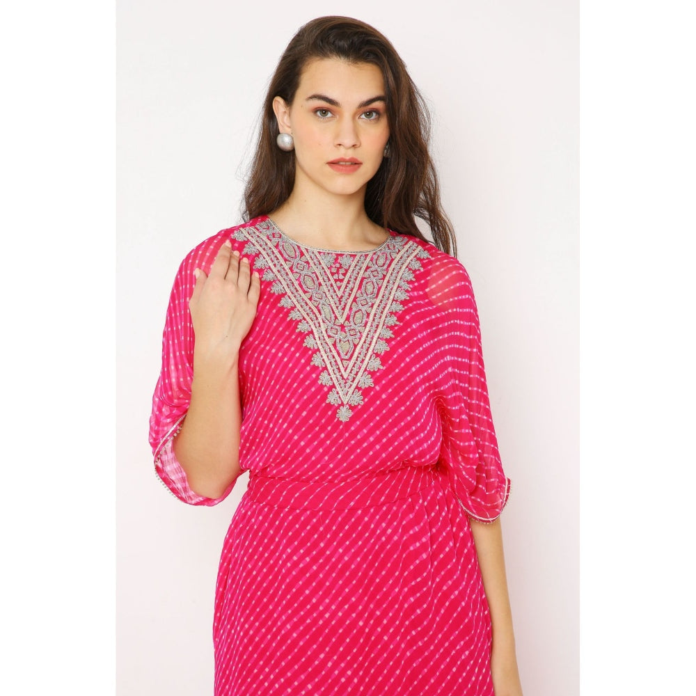 Neha Mehra Pink Leheriya Georgette Embroidered Kaftan Dress