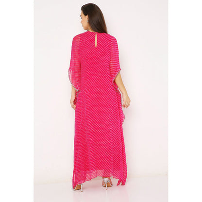 Neha Mehra Pink Leheriya Georgette Embroidered Kaftan Dress