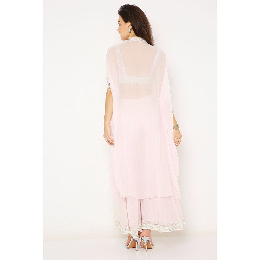 Neha Mehra Candy Pink Georgette Embroidered Bustier with Cape and Sharara (Set of 3)