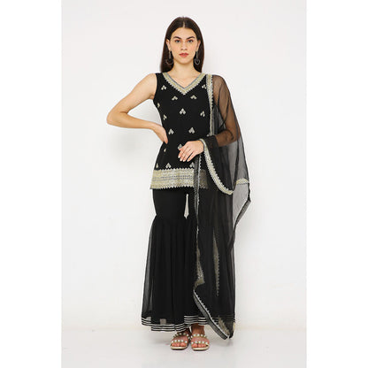 Neha Mehra Black Georgette Embroidered Kurta with Dupatta and Sharara (Set of 3)