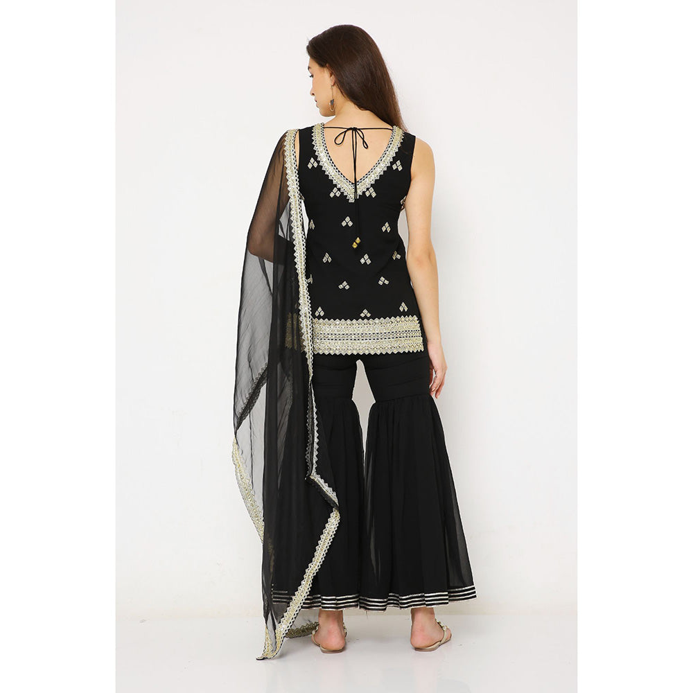 Neha Mehra Black Georgette Embroidered Kurta with Dupatta and Sharara (Set of 3)