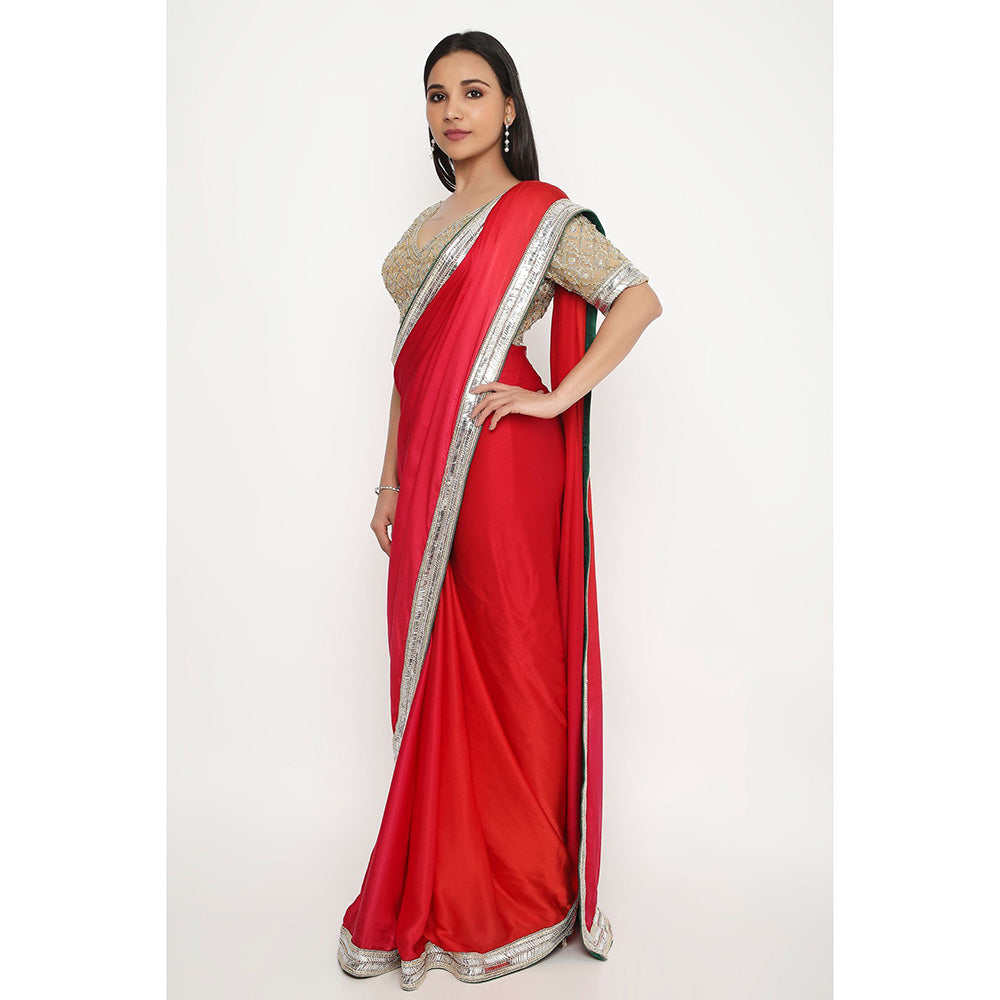 Neha Mehra Red Ombre Satin Georgette Saree with Stitched Blouse
