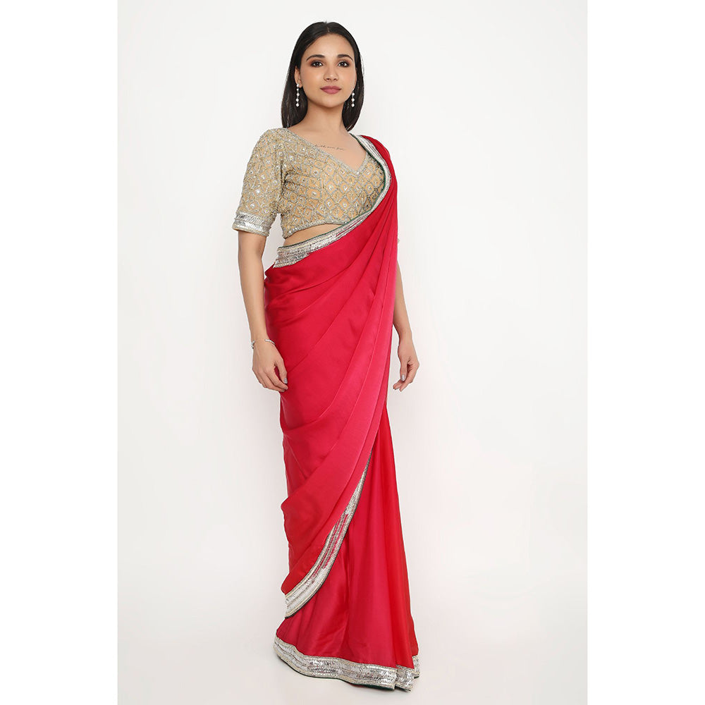 Neha Mehra Red Ombre Satin Georgette Saree with Stitched Blouse