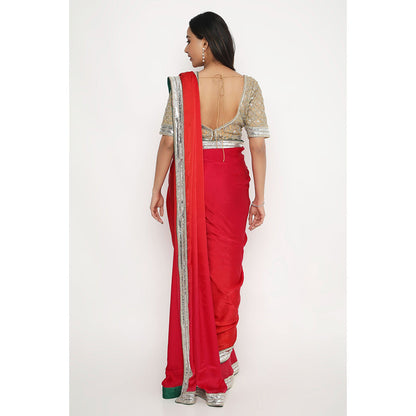 Neha Mehra Red Ombre Satin Georgette Saree with Stitched Blouse