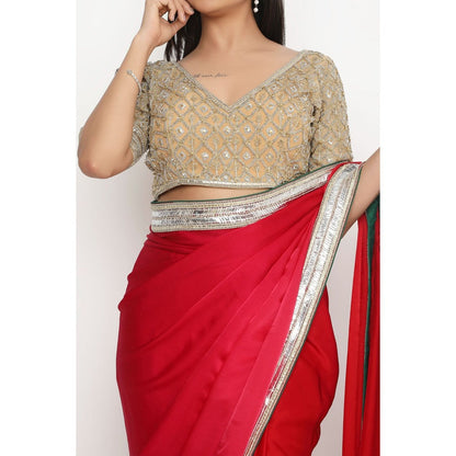 Neha Mehra Red Ombre Satin Georgette Saree with Stitched Blouse