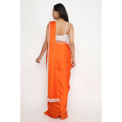 Neha Mehra Orange Solid Tassels Saree without Blouse