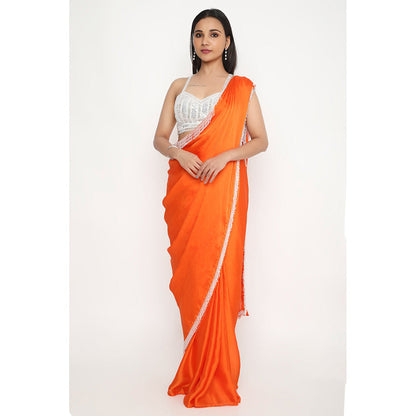 Neha Mehra Orange Solid Tassels Saree without Blouse