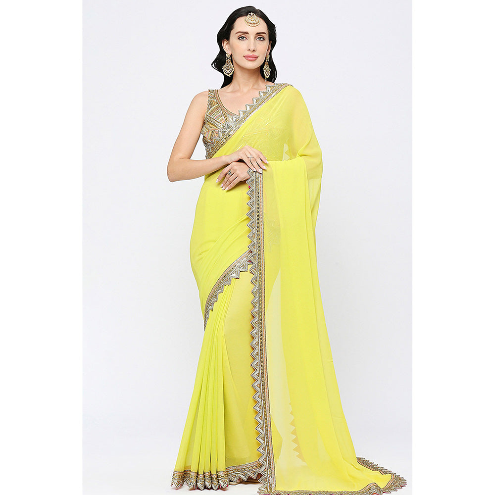 Neha Mehra Embroidered Zigzag Cutwork Border Saree without Blouse