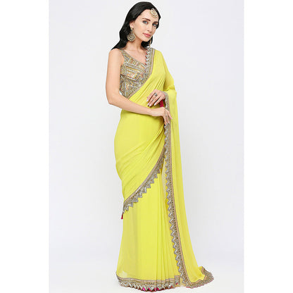 Neha Mehra Embroidered Zigzag Cutwork Border Saree without Blouse