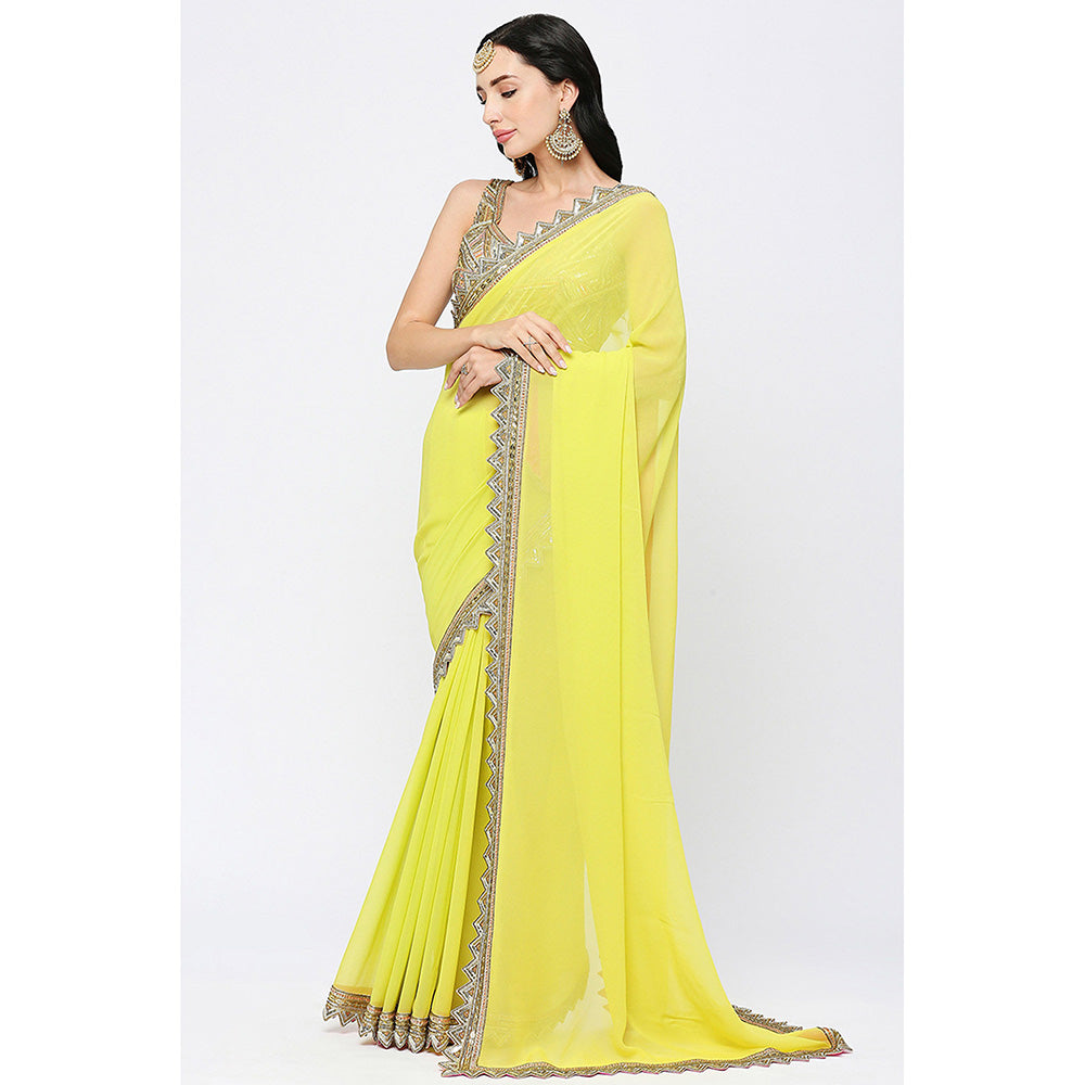 Neha Mehra Embroidered Zigzag Cutwork Border Saree without Blouse